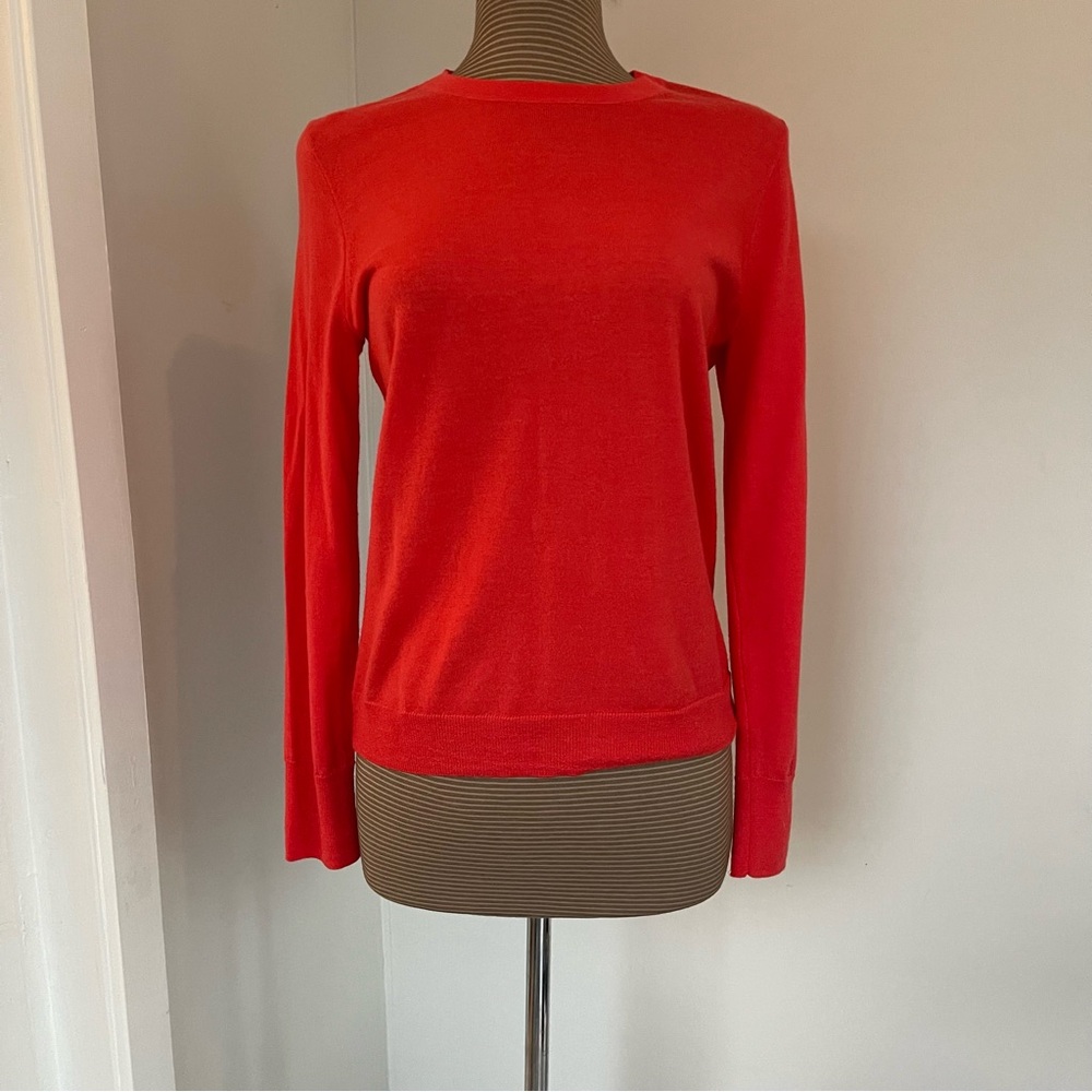 J Crew Merino Wool Tomato Red Long Sleeve Sweater size M EUC